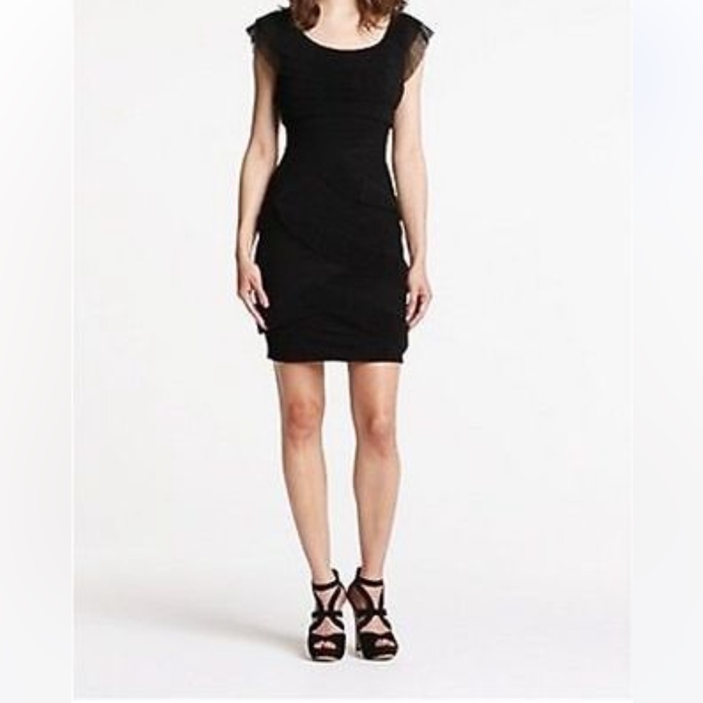 New Bcbgmaxazria Pleated Ruffled Dress In Black Size 4